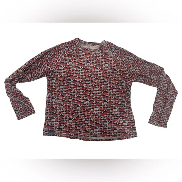 Oiselle Orange Red Blue Patterned Long Sleeve Top XL - Picture 2 of 7